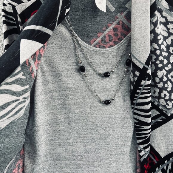 Alfred Dunner Women Top Small Petite Black Red Colorblock 2 Piece Layered Look - Picture 3 of 8